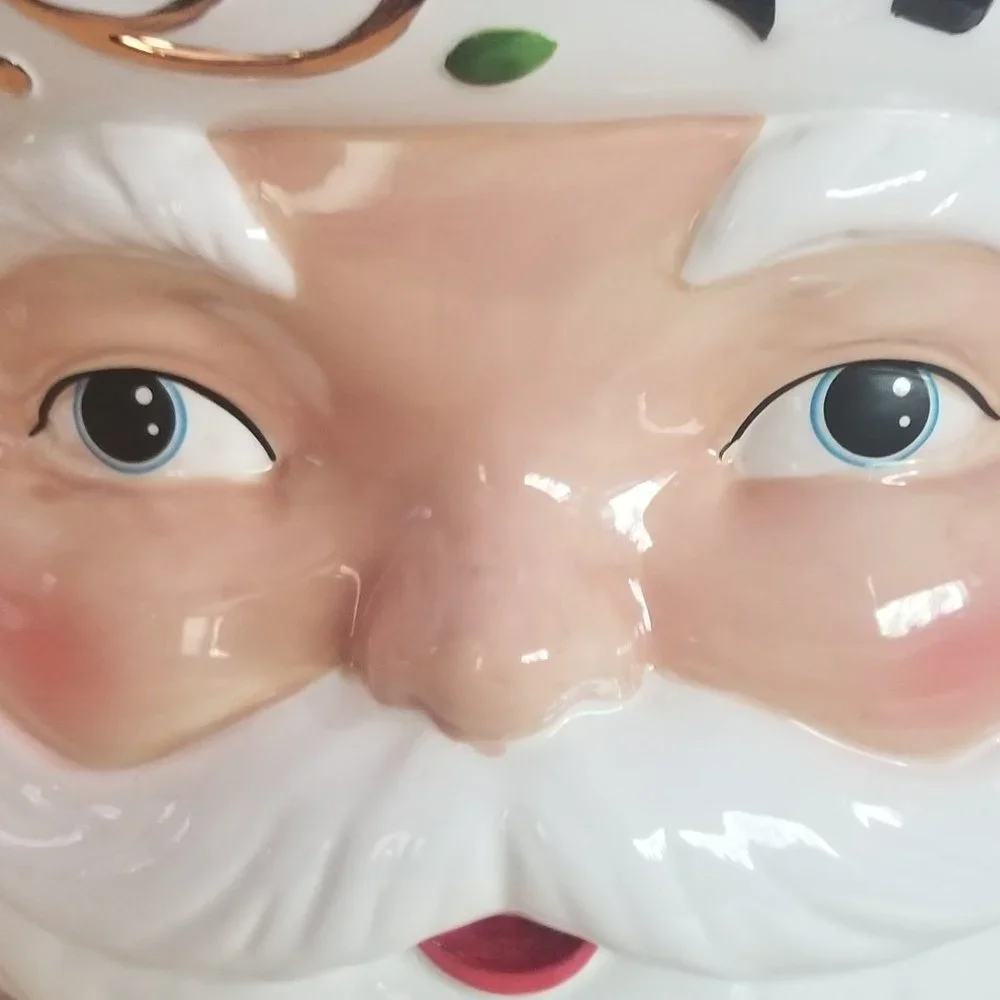 RARE MACKENZIE CHILDS SANTA COURTLY CHECK CHRISTMAS HOLIDAY PLANTER POT DECOR